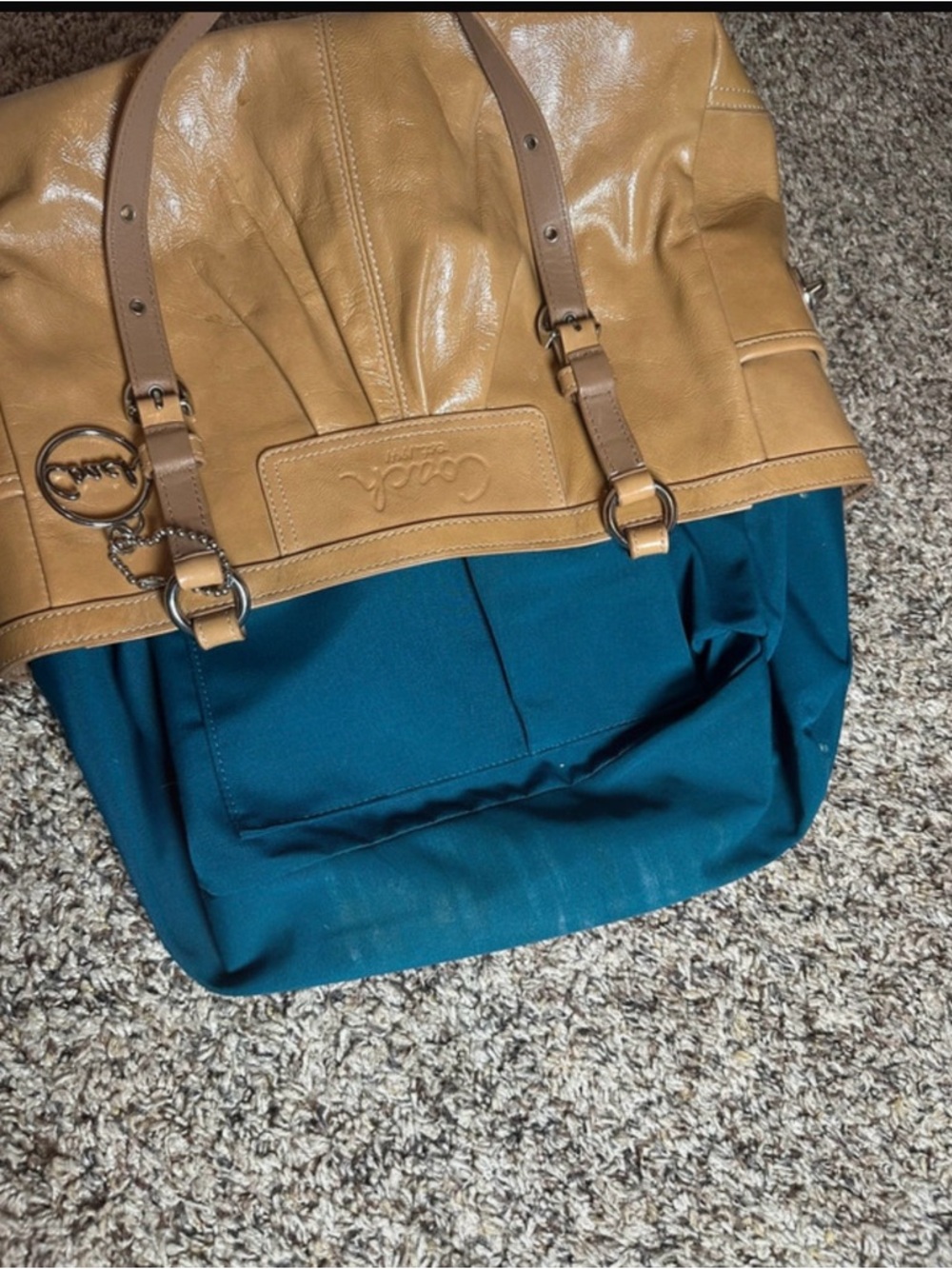 Coach Leather Pleated Tote Shoulder Bag Tan Hangtag Classic Purse - Picture 8 of 8